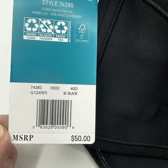 Vanity Fair 40D Beauty Back Strapless Convertible Bra 74380 Black NWT $50 - Picture 3 of 8